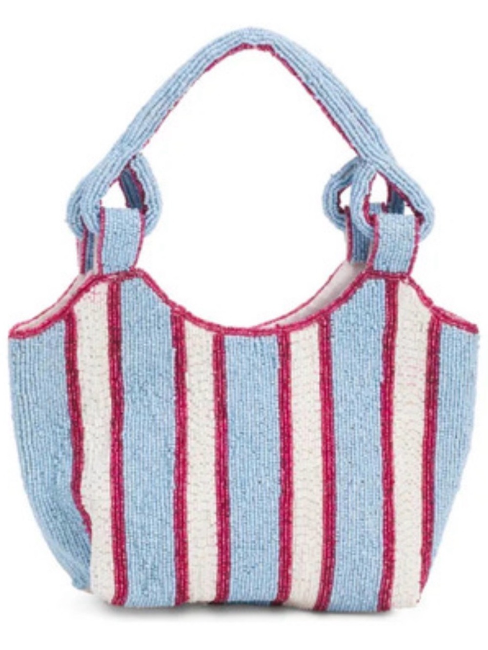NWT Viral Striped Blue, White & Pink Beaded Tote Shoulder Bag